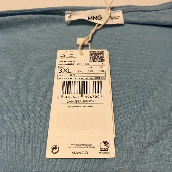 MNG by Mango 3x Light Blue V-Neck Women's Tee - Picture 7 of 14